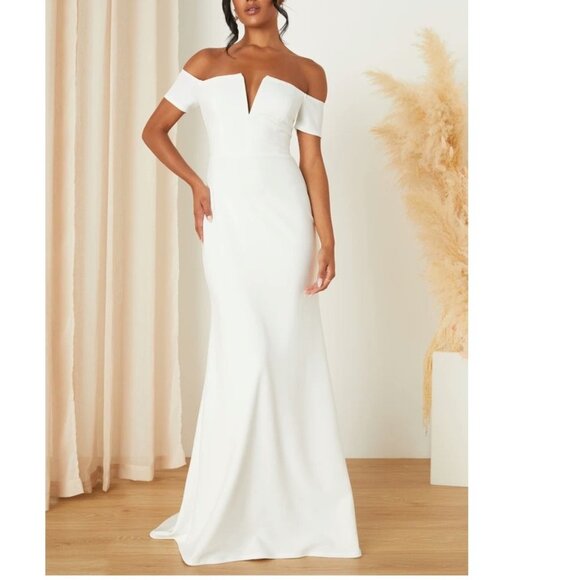 Lulus Loveliest Aura White Off-the-Shoulder Mermaid Maxi Dress Size Medium NWOT - Picture 7 of 12